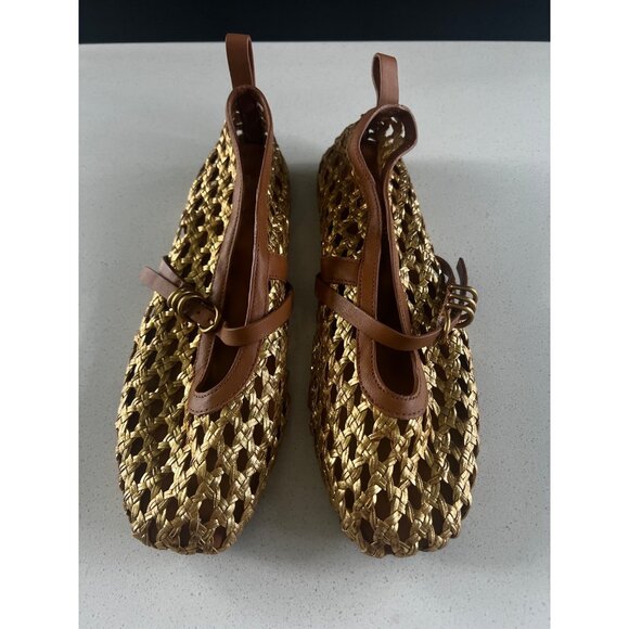 rag & bone Spire Woven gold brown leather Mary Janes flats size 38 - Picture 3 of 11